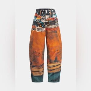 012. Micas Retro Print Denim Barrel Jeans XS